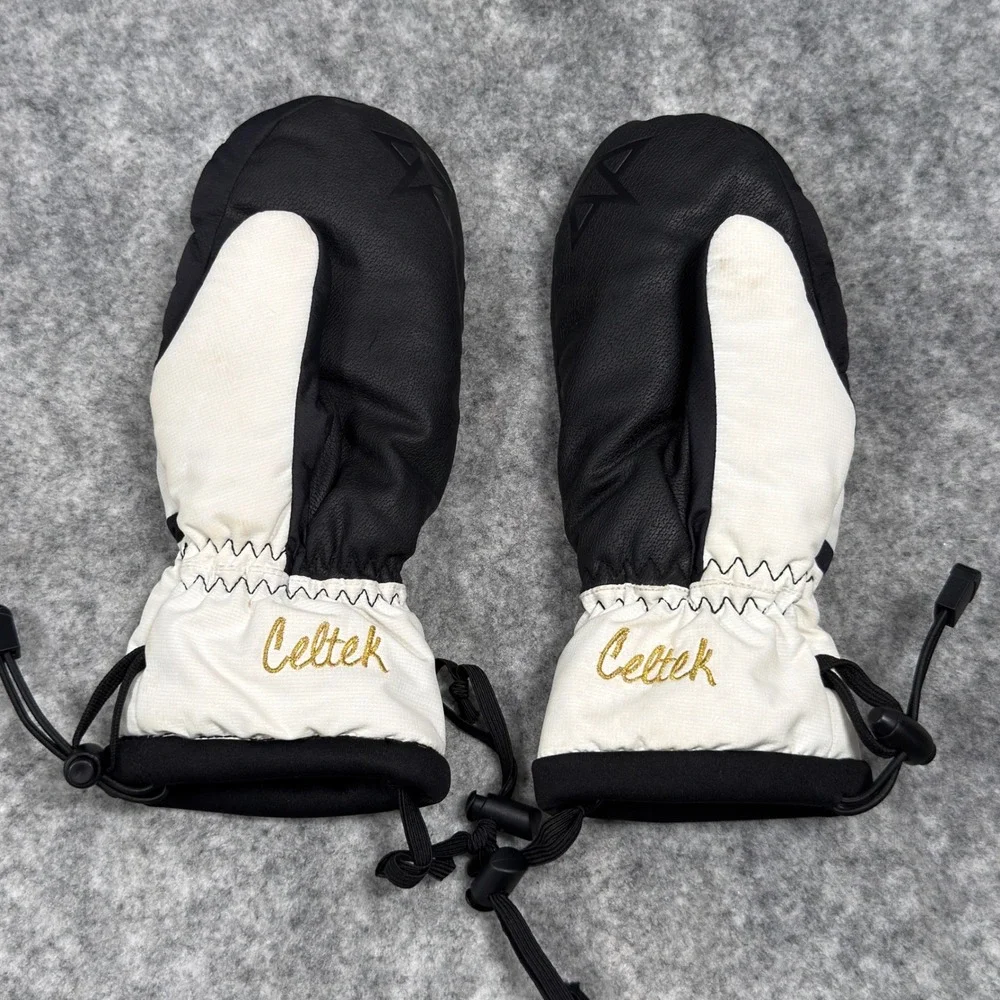 Celtek StormDry Snowboarding Ski Mittens White Black Small Bitten By Owl Graphic